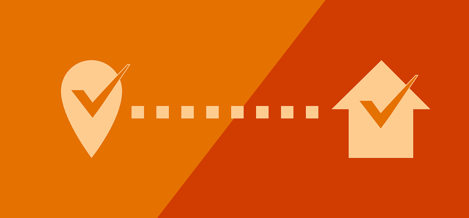 IMAGE: location icon with checkmark and dots leading to a house icon with checkmark